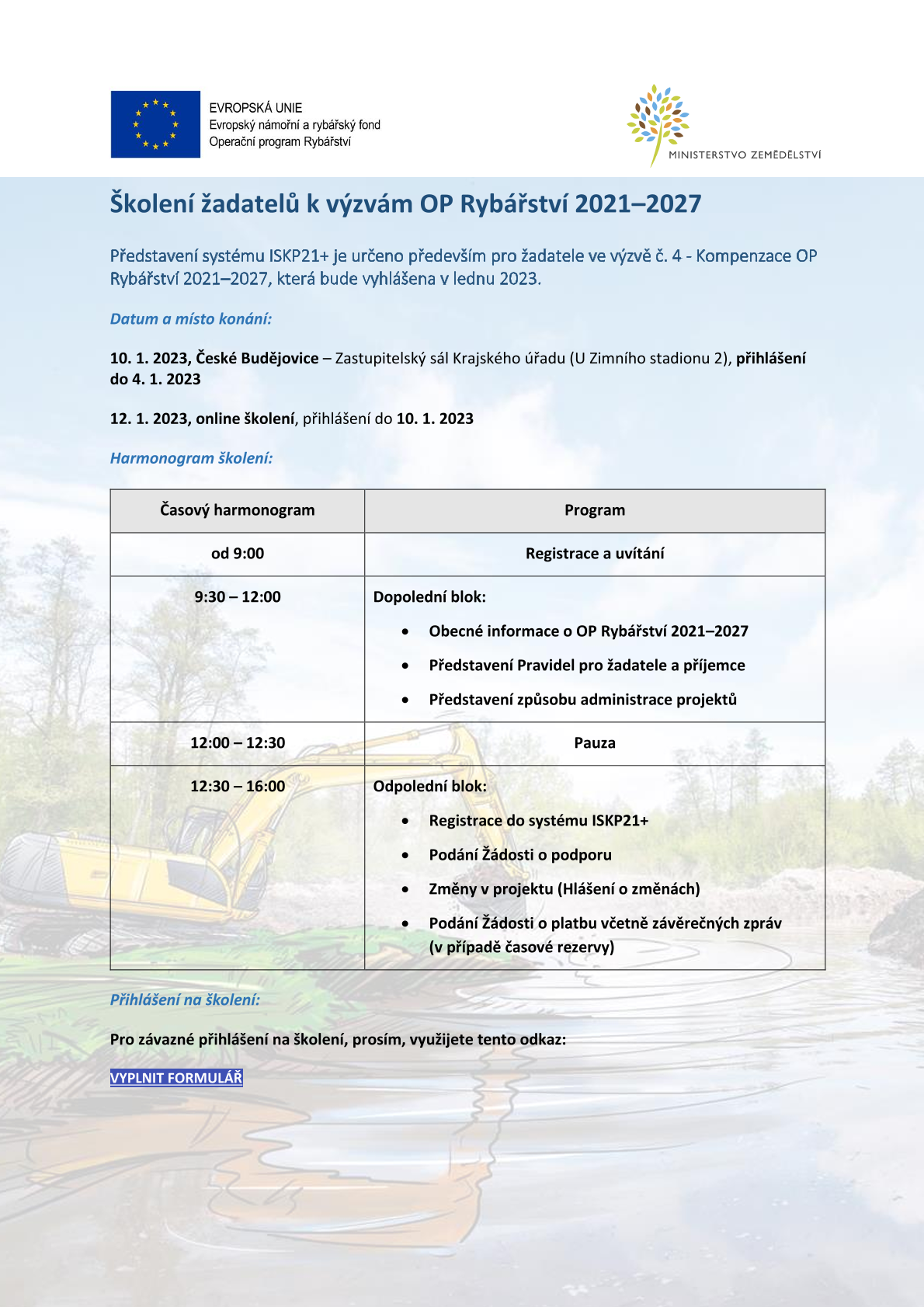 Školení žadatelů k výzvám OP Rybářství 2021–2027